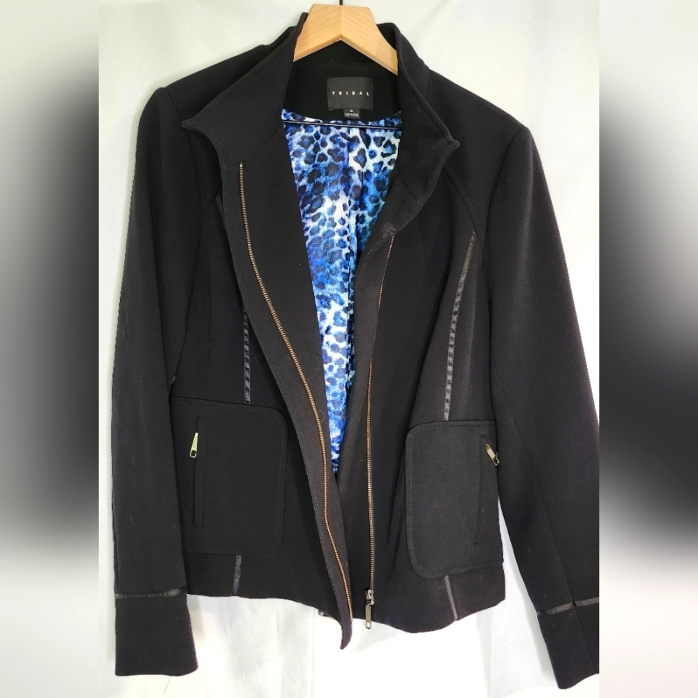 Tribal Womens‎ Moto Jacket Size 12 Black Modern Career Office Contemporary